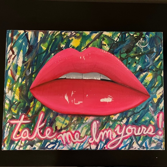Original Art, Pink Lips canvas painting "take me Im yours"